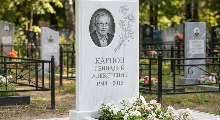 Памятник с гравировкой гвоздик — выполненная работа «Карпов» в Ярославле