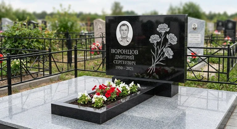 Памятник с гравировкой гвоздик — выполненная работа «Воронцов» в Ярославле