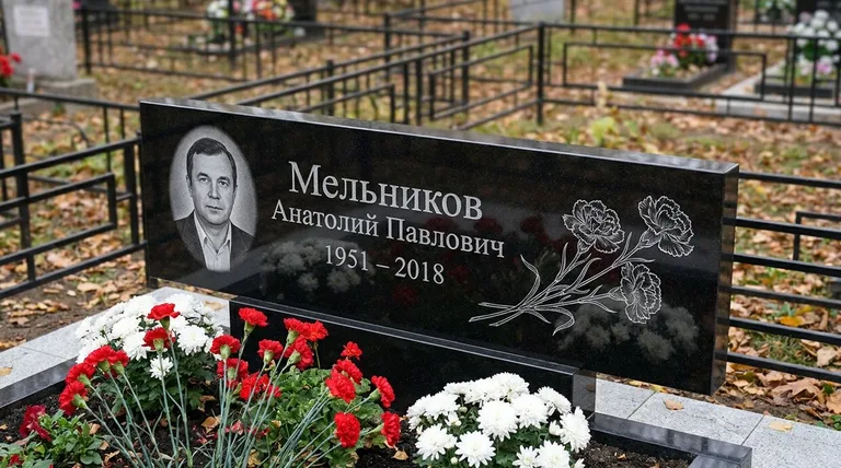 Памятник с гравировкой гвоздик — выполненная работа «Мельников» в Ярославле