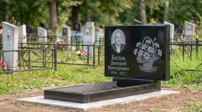Памятник с гравировкой гвоздик — выполненная работа «Белов» в Ярославле