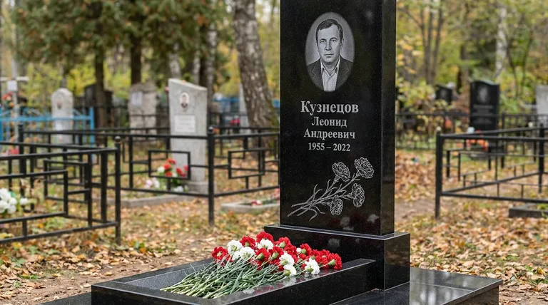 Памятник с гравировкой гвоздик — выполненная работа «Кузнецов» в Ярославле