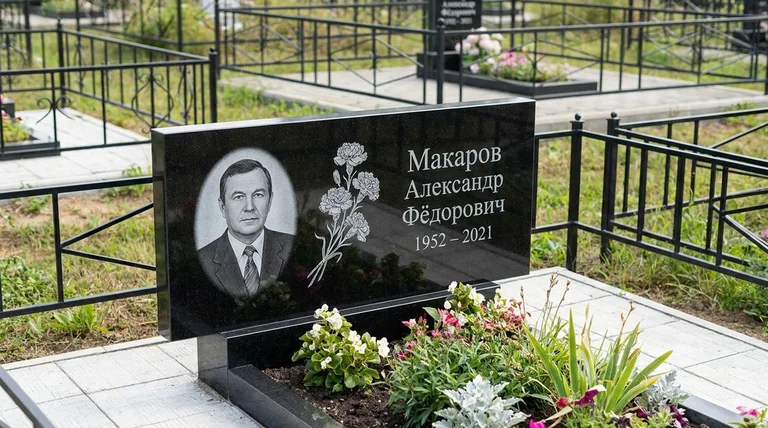 Памятник с гравировкой гвоздик — выполненная работа «Макаров» в Ярославле