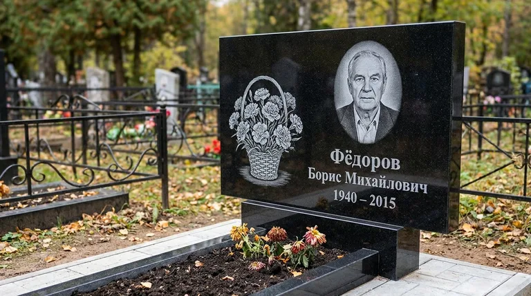 Памятник с гравировкой гвоздик — выполненная работа «Фёдоров» в Ярославле