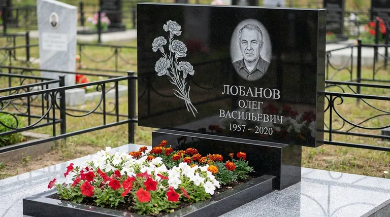 Памятник с гравировкой гвоздик — выполненная работа «Лобанов» в Ярославле