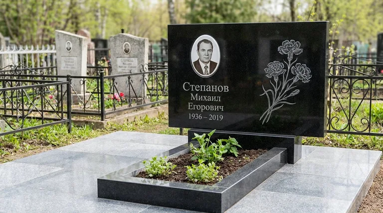 Памятник с гравировкой гвоздик — выполненная работа «Степанов» в Ярославле