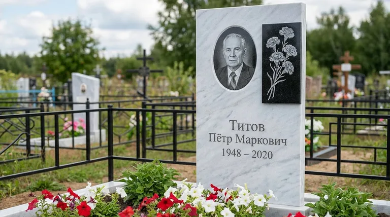 Памятник с гравировкой гвоздик — выполненная работа «Титов» в Ярославле