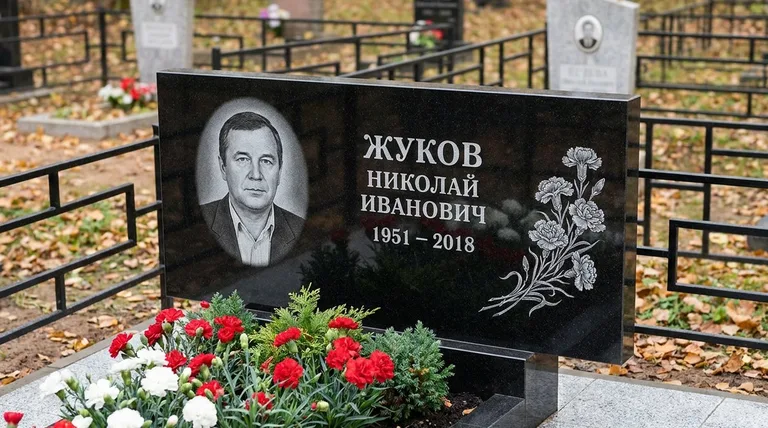 Памятник с гравировкой гвоздик — выполненная работа «Жуков» в Ярославле