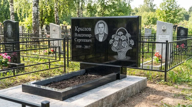 Памятник с гравировкой гвоздик — выполненная работа «Крылов» в Ярославле
