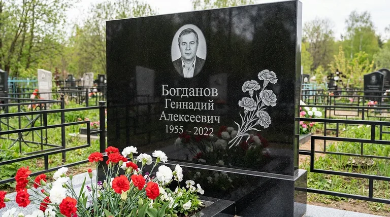Памятник с гравировкой гвоздик — выполненная работа «Богданов» в Ярославле