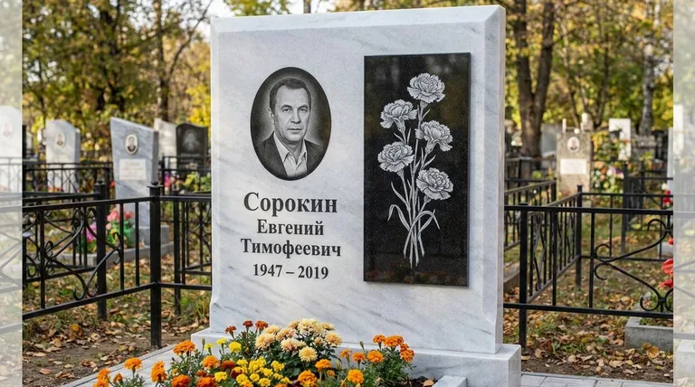 Памятник с гравировкой гвоздик — выполненная работа «Сорокин» в Ярославле