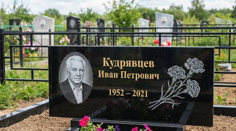 Памятник с гравировкой гвоздик — выполненная работа «Кудрявцев» в Ярославле