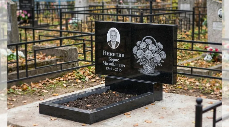 Памятник с гравировкой хризантем — выполненная работа «Никитин» в Ярославле
