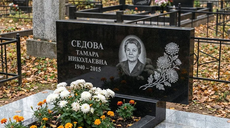Памятник с гравировкой хризантем — выполненная работа «Седова» в Ярославле