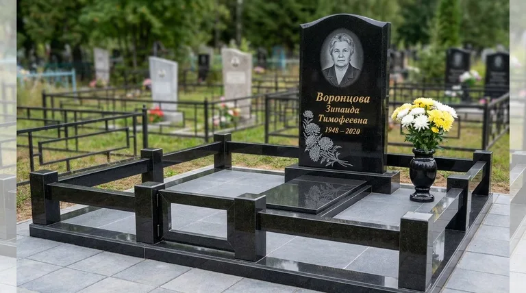 Памятник с гравировкой хризантем — выполненная работа «Воронцова» в Ярославле