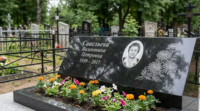 Памятник с гравировкой хризантем — выполненная работа «Савельева» в Ярославле
