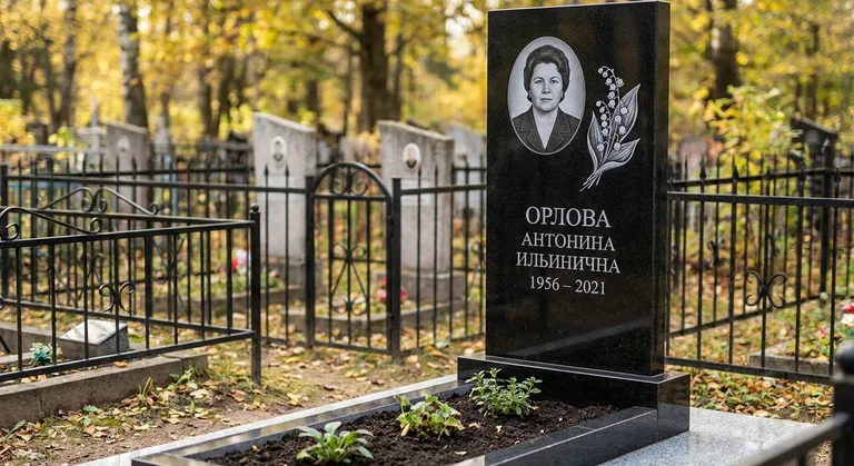 Памятник с гравировкой ландышей — выполненная работа «Орлова» в Ярославле