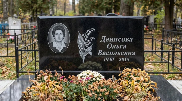 Памятник с гравировкой ландышей — выполненная работа «Денисова» в Ярославле