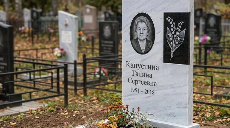 Памятник с гравировкой ландышей — выполненная работа «Капустина» в Ярославле