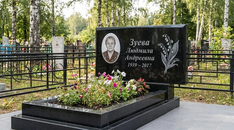Памятник с гравировкой ландышей — выполненная работа «Зуева» в Ярославле