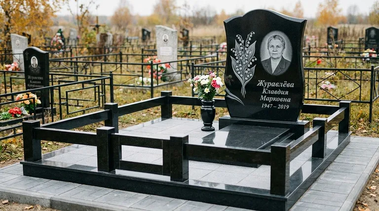 Памятник с гравировкой ландышей — выполненная работа «Журавлёва» в Ярославле
