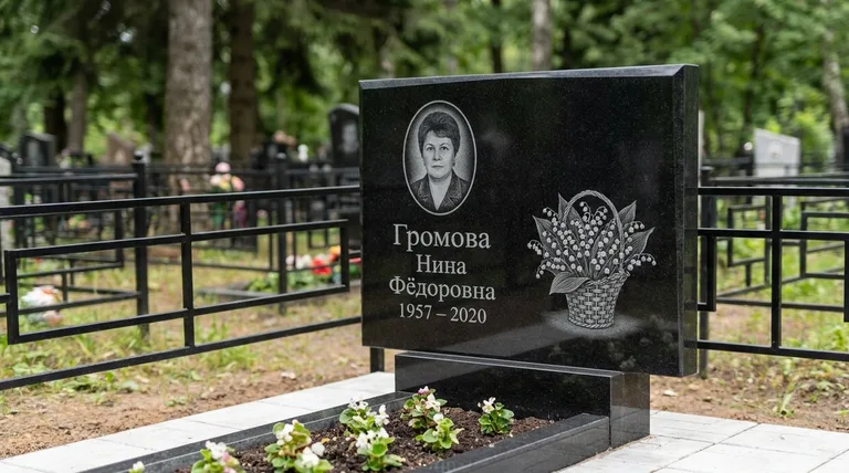 Памятник с гравировкой ландышей — выполненная работа «Громова» в Ярославле