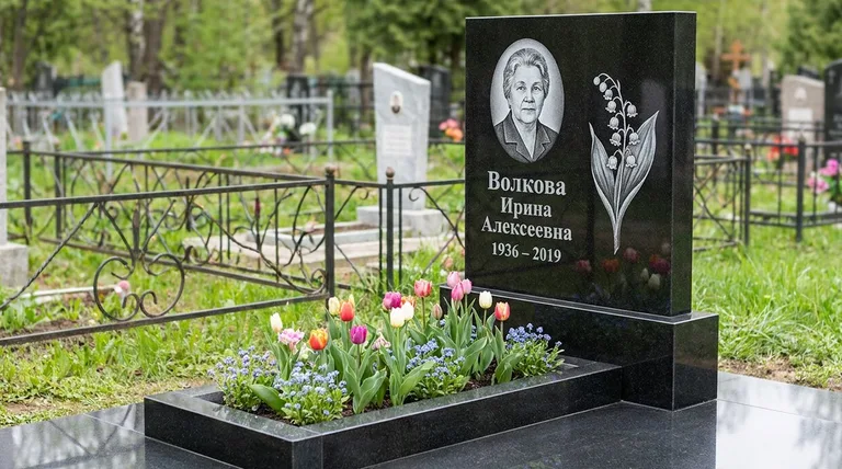 Памятник с гравировкой ландышей — выполненная работа «Волкова» в Ярославле