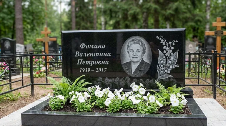 Памятник с гравировкой ландышей — выполненная работа «Фомина» в Ярославле