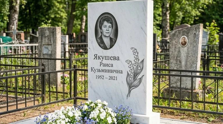 Памятник с гравировкой ландышей — выполненная работа «Якушева» в Ярославле