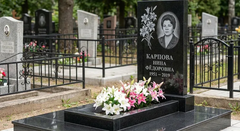 Памятник с гравировкой лилий — выполненная работа «Карпова» в Ярославле