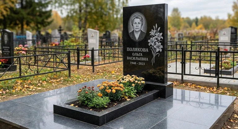 Памятник с гравировкой лилий — выполненная работа «Полякова» в Ярославле