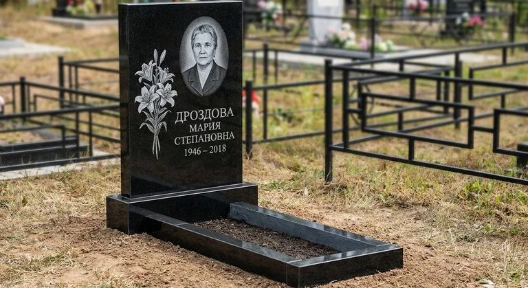 Памятник с гравировкой лилий — выполненная работа «Дроздова» в Ярославле