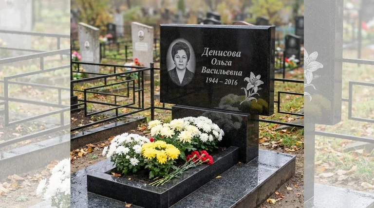 Памятник с гравировкой лилий — выполненная работа «Денисова» в Ярославле