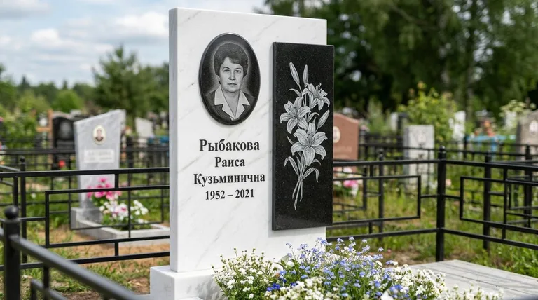 Памятник с гравировкой лилий — выполненная работа «Рыбакова» в Ярославле