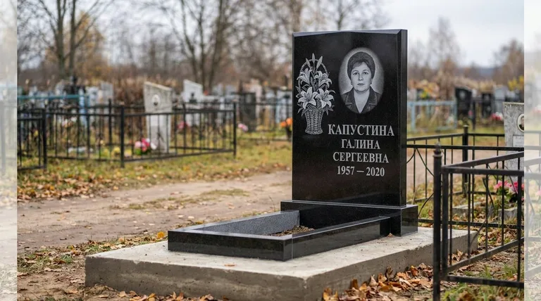 Памятник с гравировкой лилий — выполненная работа «Капустина» в Ярославле
