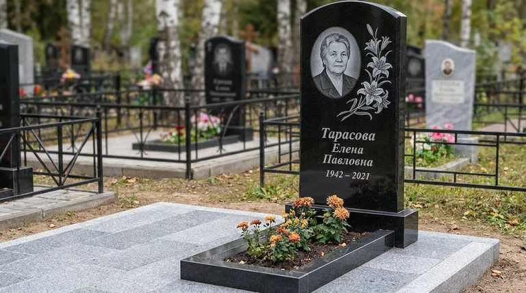 Памятник с гравировкой лилий — выполненная работа «Тарасова» в Ярославле