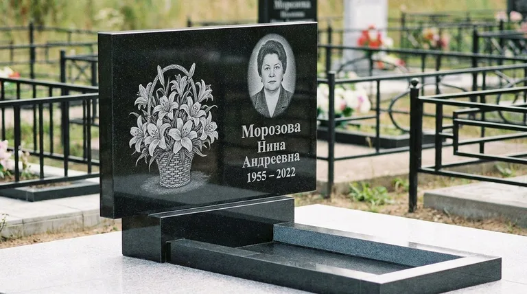 Памятник с гравировкой лилий — выполненная работа «Морозова» в Ярославле