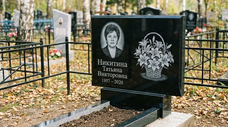 Памятник с гравировкой лилий — выполненная работа «Никитина» в Ярославле