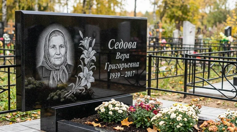 Памятник с гравировкой лилий — выполненная работа «Седова» в Ярославле