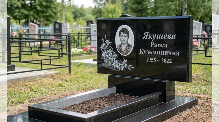 Памятник с гравировкой лилий — выполненная работа «Якушева» в Ярославле