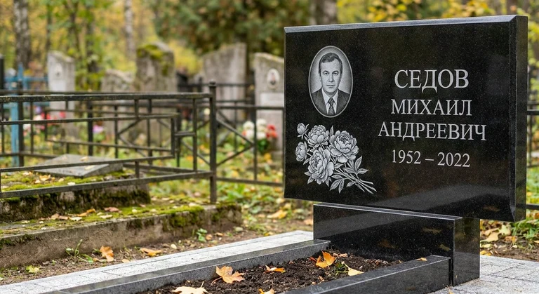Гравировка пионов на памятник в Ярославле — пример работы на граните