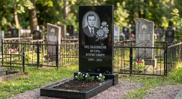 Памятник с гравировкой пионов — выполненная работа «Мельников» в Ярославле