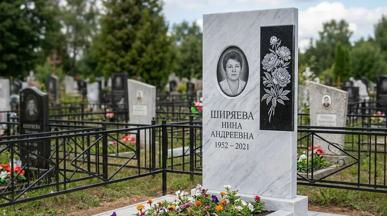 Памятник с гравировкой пионов — выполненная работа «Ширяева» в Ярославле