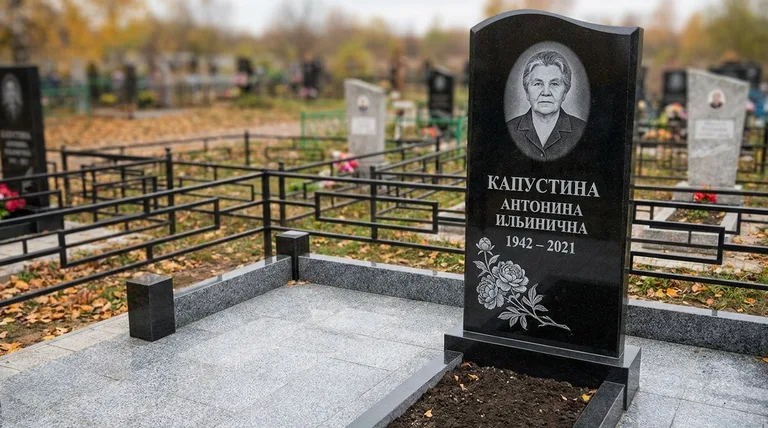 Памятник с гравировкой пионов — выполненная работа «Капустина» в Ярославле