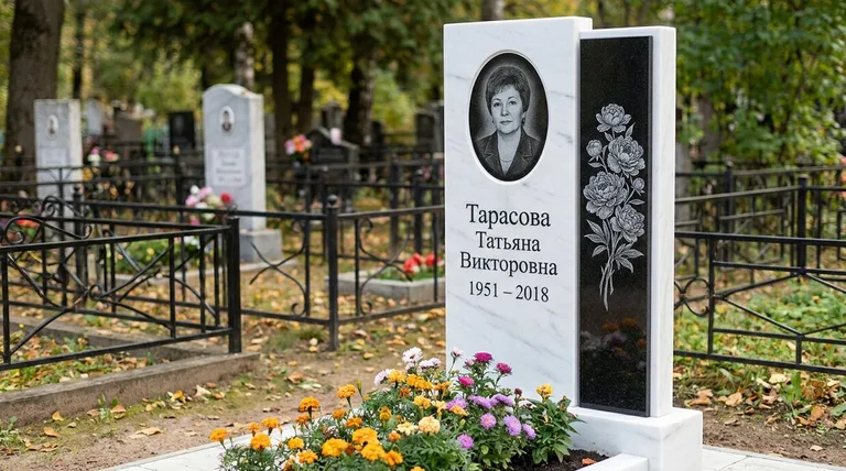 Памятник с гравировкой пионов — выполненная работа «Тарасова» в Ярославле
