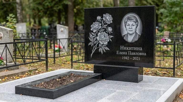 Памятник с гравировкой пионов — выполненная работа «Никитина» в Ярославле