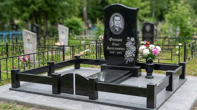 Памятник с гравировкой пионов — выполненная работа «Фомин» в Ярославле