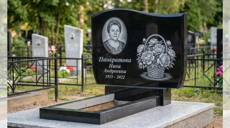 Памятник с гравировкой пионов — выполненная работа «Панкратова» в Ярославле