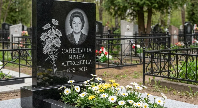 Памятник с гравировкой ромашек — выполненная работа «Савельева» в Ярославле