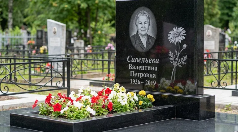 Памятник с гравировкой ромашек — выполненная работа «Савельева» в Ярославле