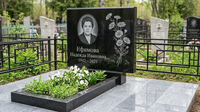 Памятник с гравировкой ромашек — выполненная работа «Ефимова» в Ярославле